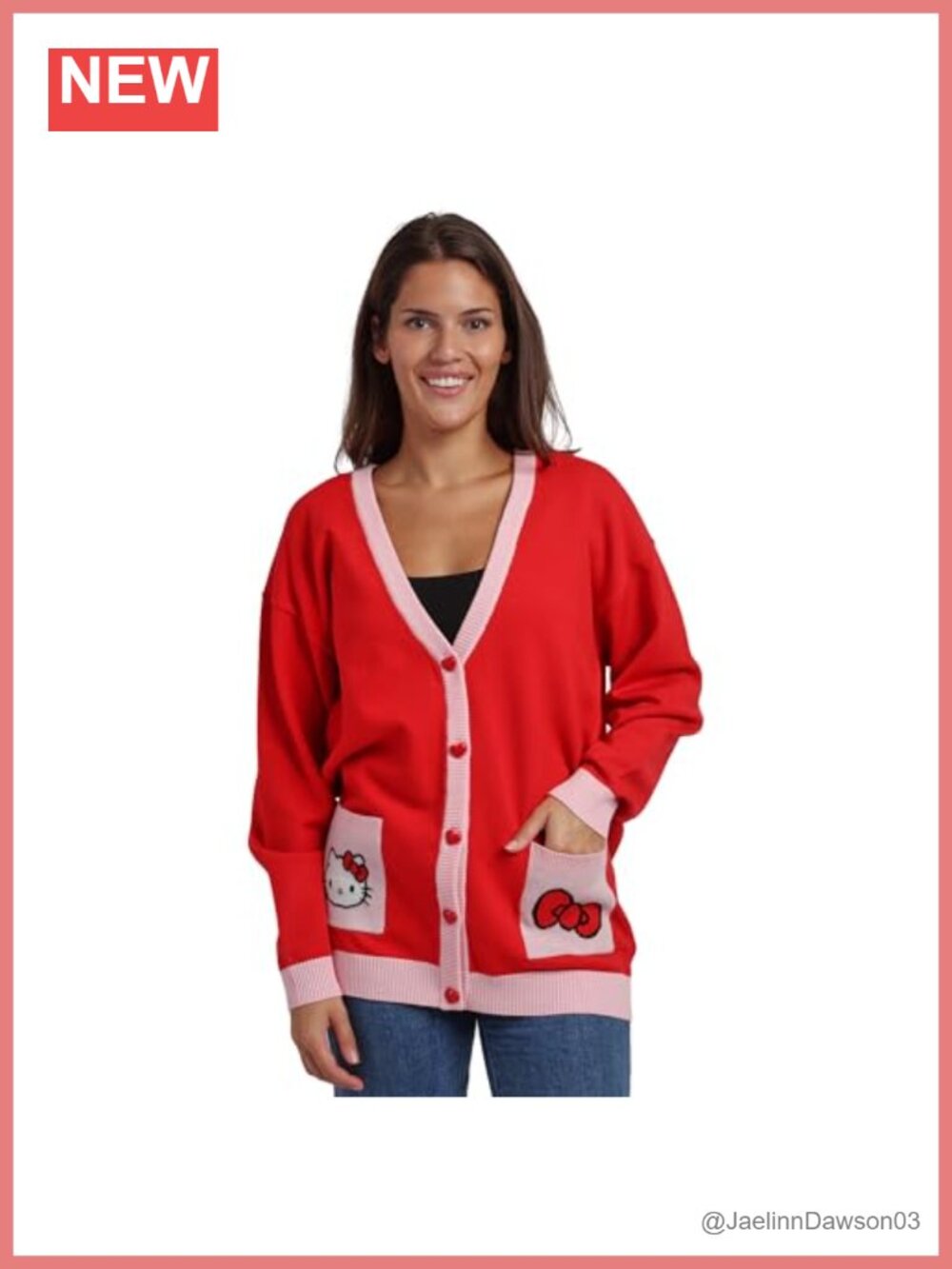 Hello Kitty Cardigan Sweater Long Sleeve Heart Button Pockets